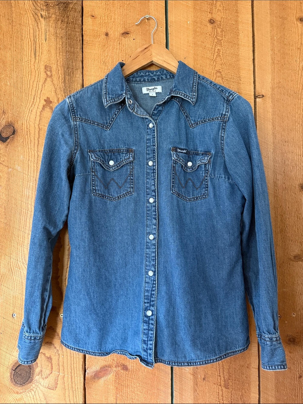 Wrangler Blue Western Pearl snap button down Denim Shirt - Classic Snap Front